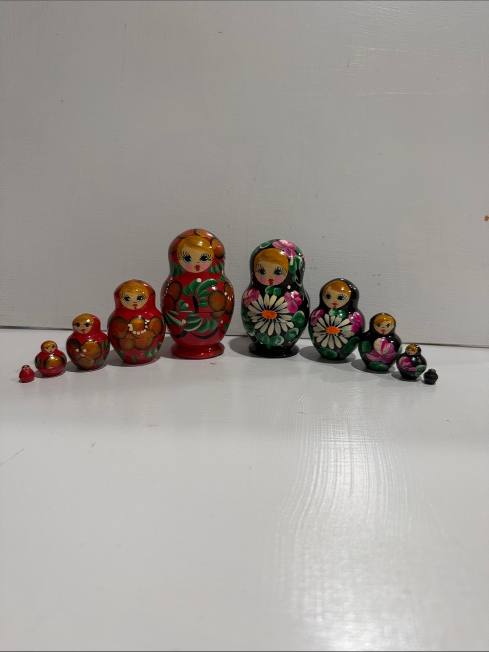 Traditional Wooden Matryoshka Nesting Dolls 2 Set - Red & Black 10 total count